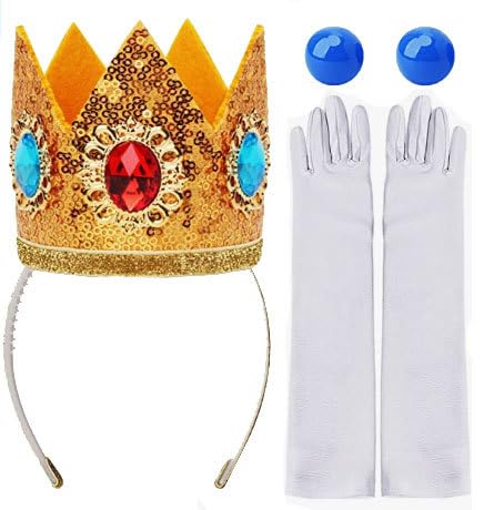 SAIIURV 4 Stücke Prinzessin Peach Kostüm Zubehör, Prinzessin Kostüm Zubehör Set Mädchen, Krone/Ohrringe/Handschuhe/Brosche, Dress up für Geburtstage Karneval Cosplay Halloween (Multicolor) von SAIIURV