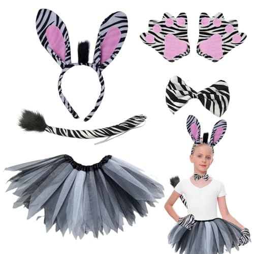 SAIIURV 5 Stück Zebra Kostüm Tierohren Schwanz Zoo Dschungel Kostüm Dschungel Kostüm Unisex Adult JGA Halloween Bühnenauftritt Cosplay Geburtstag von SAIIURV