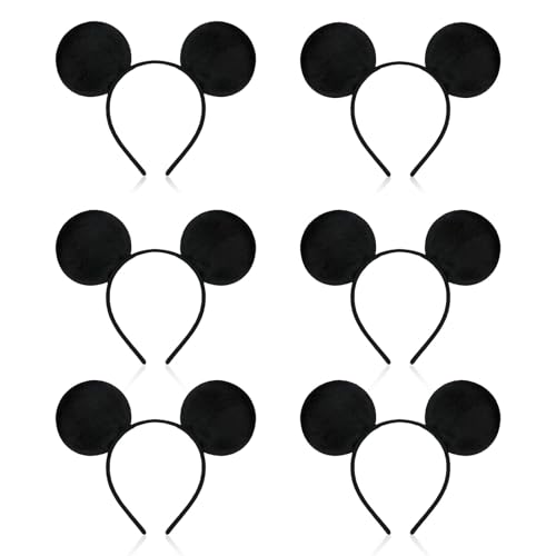 SAIIURV 6 Pack Schwarz Maus Ohren Stirnband für Erwachsene/Kinder, Maus Kostüm Set, Cartoon Maus Ohren Geburtstag Party Zubehör Fasching Kostüm Stirnband Zubehör Party Dekoration Geschenk (Schwarz) von SAIIURV