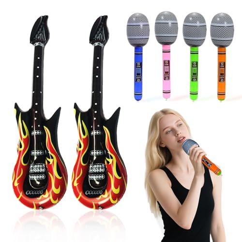 SAIIURV 6 Stück Aufblasbare Flammen Gitarre, Inflatable Aufblasbare Mikrofone, Aufblasbare Musikinstrumente Rock Musikinstrument, Aufblasbare Gitarren Requisiten für Mottopartys, Karneval (Mehrfarbig) von SAIIURV
