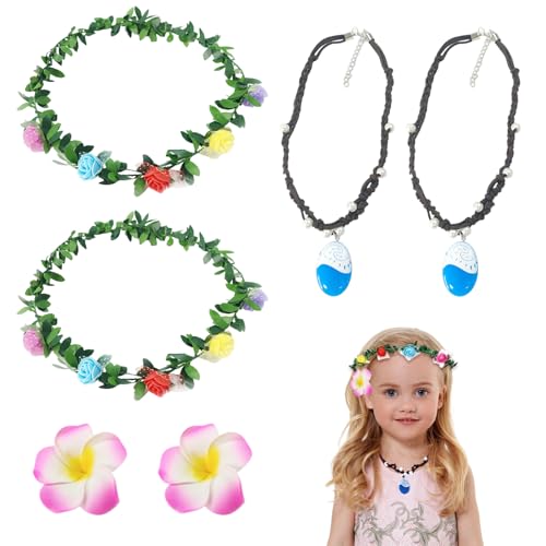 SAIIURV 6 Stück Mädchen Prinzessin Moana Vaiana Halskette Zubehör Stirnband Prinzessin Party Kleid Mädchen Abenteuer Kleidung Kinder Geburtstag Urlaub Halloween Cosplay (6 Stück) von SAIIURV