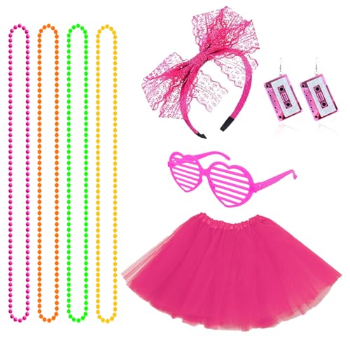 SAIIURV 8 Stücke 80er Jahre Outfit Damen Set, Tutu, Stirnband, Ohrring, Halskette, Halskette Brille, Kostüm Accessoires 80er, 90er Jahre Neon Party Outfit Mottoparty Accessoires Karneval (Mehrfarbig) SAIIURV 8 Stücke 80er Jahre Outfit Damen Set, Tutu, Stirnband, Ohrring, Halskette, Halskette Brille, Kostüm Accessoires 80er, 90er Jahre Neon Party Outfit Mottoparty Accessoires Karneval (Mehrfarbig) von SAIIURV