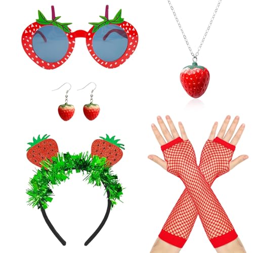 SAIIURV 5 Stück Erdbeer Accessoires Erdbeerkostüm für Damen Erdbeer Haarreif Sonnenbrille Ohrringe Halskette Rote Handschuhe Erdbeer Kostüm für Damen Mädchen Hawaii Karneval Obst Kostüm Party SAIIURV 5 Stück Erdbeer Accessoires Erdbeerkostüm für Damen Erdbeer Haarreif Sonnenbrille Ohrringe Halskette Rote Handschuhe Erdbeer Kostüm für Damen Mädchen Hawaii Karneval Obst Kostüm Party von SAIIURV