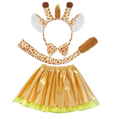 SAIIURV Giraffen-Kostüm-Set für Kinder, Giraffen-Kostüm für Mädchen und Jungen, Giraffen-Stirnband, Fliege, Schwanz, Rock, Kinder-Giraffen-Kostüm, Tierkostüme für Party, Aufführungen, Halloween, Gelb SAIIURV Giraffen-Kostüm-Set für Kinder, Giraffen-Kostüm für Mädchen und Jungen, Giraffen-Stirnband, Fliege, Schwanz, Rock, Kinder-Giraffen-Kostüm, Tierkostüme für Party, Aufführungen, Halloween, Gelb von SAIIURV