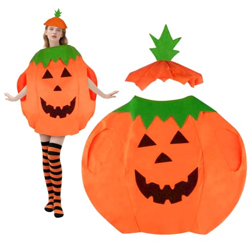 SAIIURV Kürbis Kostüm für Erwachsene Damen, Halloween Kürbis Mantel Hut Lustig Halloween Kostüm Verspieltes Accessoire für Party Cosplay Festival Gruselnächte (Orange) von SAIIURV