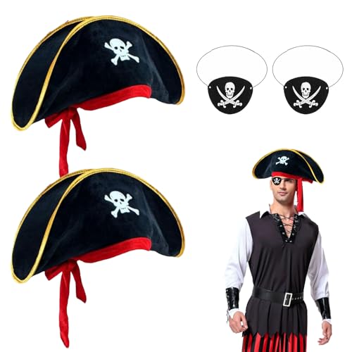 SAIIURV Piraten-Kleidungszubehör, 2 Stück Piratenkapitänshut und 2 Augenklappen, Abendkleid mit Piratenmotiv, für Erwachsene und Kinder SAIIURV Piraten-Kleidungszubehör, 2 Stück Piratenkapitänshut und 2 Augenklappen, Abendkleid mit Piratenmotiv, für Erwachsene und Kinder von SAIIURV