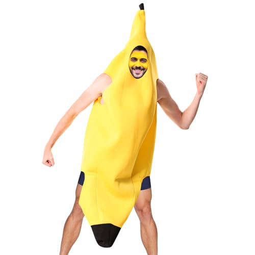 SAIIURV Unisex Bananen Kostüm Erwachsene, Bananenkostüm Outfit, Banane Kostüm Mann Frauen, Lustiges Obstkostüm Witzige Kostüme für Halloween Karnevalskostüm Cosplay Party (Gelb) von SAIIURV