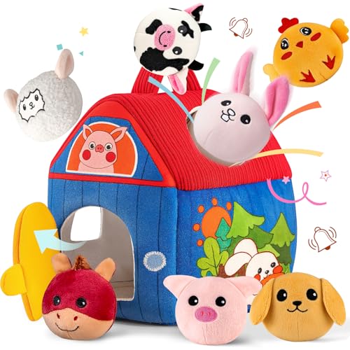 SAIMAND Surprise Barn mit Stofftieren Bauernhoftiere Spielzeug für Babys mit Rassel & Spiegel von SAIMAND