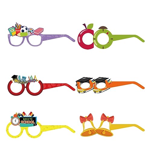 SAKEIOU 6 Stück lustige Brillen für den Schulanfang für Jungen und Mädchen, bunte Brillen, Foto-Requisiten für Schulkind 2023, Schulparty von SAKEIOU