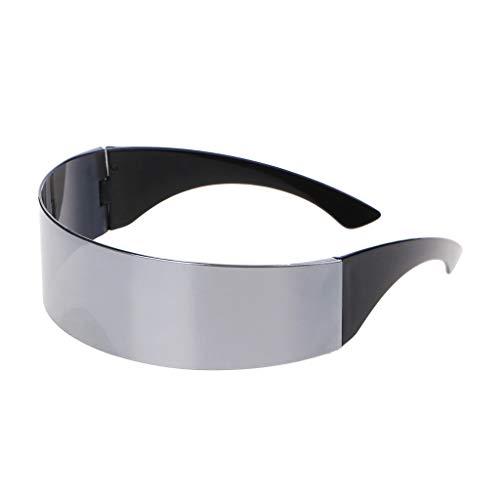 SAKEIOU Futuristische Wrap Around Beliebte Sonnenbrillen Maske Neuheit Brille Partybedarf Dekoration Partybrille Silber von SAKEIOU