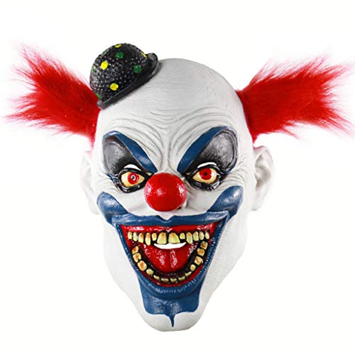 SAKEIOU Halloween Scary Red Hair Verrückter Clown Horror Latex Joker Maske Maskerade Kostüm Halloween Maske von SAKEIOU