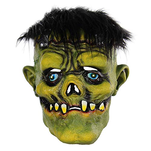 SAKEIOU Horror Green Gesicht mit Haar Zombie Maske für Halloween Maskerade Party Kostüm Halloween Maske von SAKEIOU