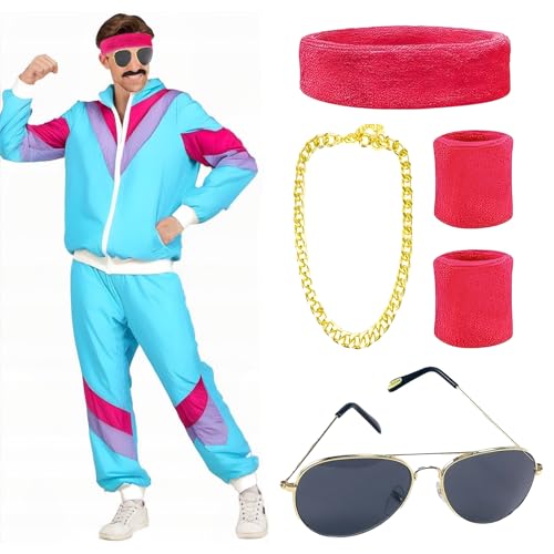 SALADOCY 80er Jahre Outfit Herren 90er Jahre Outfit Party Fashion - Kostüm Trainingsanzug Hose Anzug Jogginganzug Bad Taste Outfit (M) von SALADOCY