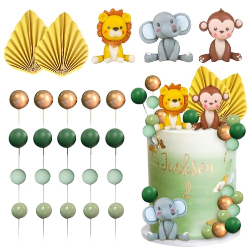 25 Stück Dschungel Tiere Cake Topper, Tiere Geburtstag Tortendeko, Zoo Tortendeko Waldtiere Kuchendeko, Dschungel Ball Cake Topper, Waldtiere Kuchen Deko, für Baby Shower Cake Decoration (A) von SALGIA