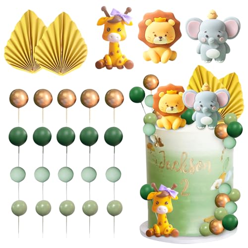 25 Stück Dschungel Tiere Cake Topper, Tiere Geburtstag Tortendeko, Zoo Tortendeko Waldtiere Kuchendeko, Dschungel Ball Cake Topper, Waldtiere Kuchen Deko, für Baby Shower Cake Decoration (C) von SALGIA