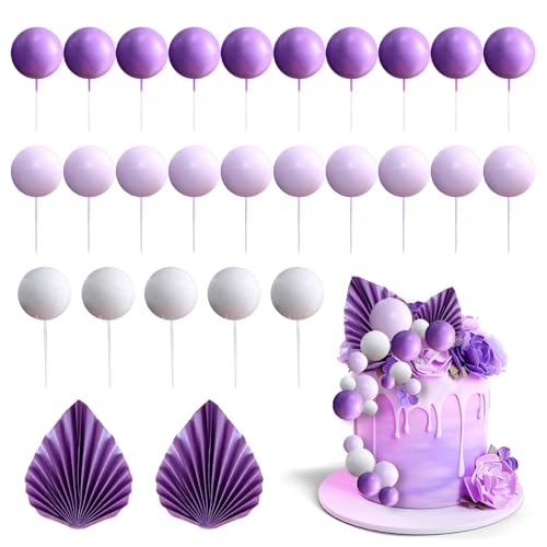 27 Stück Tortendeko Kugeln Cake Topper, Mini-Ball Tortenaufleger, Kuchen Dekoration Kugel, Tortendeko Geburtstag Schaum Ball, für Geburtstag, Babyparty, Hochzeit (Lila) von SALGIA
