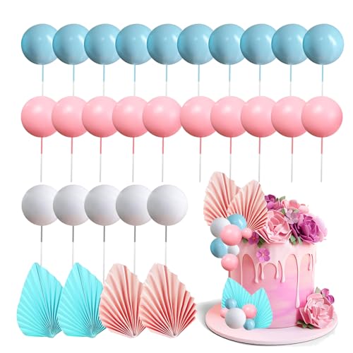 29 Stück Tortendeko Kugeln Cake Topper, Mini-Ball Tortenaufleger, Kuchen Dekoration Kugel, Tortendeko Geburtstag Schaum Ball, für Geburtstag, Babyparty, Hochzeit (Rosablau) von SALGIA