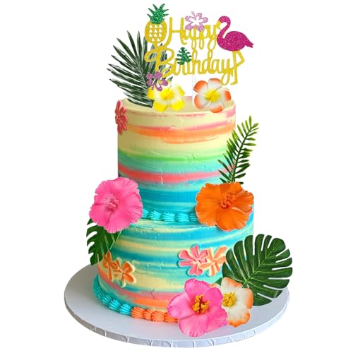 Flamingo Torten Deko, 10pcs Kuchen Deko Hawaii, Cake Topper Aloha, Tortendeko Sommer, Flamingo Kuchen Topper, Perfekt für Hawaii, Aloha, Sommer-Strandpartys von SALGIA
