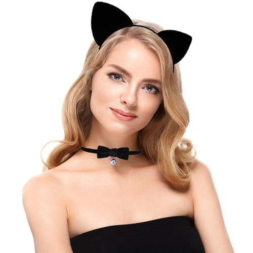 SALGIA Halloween Schwarz Katze Kostüm Zubehör, Katzen Stirnband, mit Choker Halskette, für Cosplay, Karneval Party, Halloween SALGIA Halloween Schwarz Katze Kostüm Zubehör, Katzen Stirnband, mit Choker Halskette, für Cosplay, Karneval Party, Halloween von SALGIA