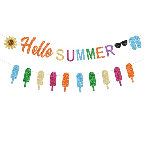 Hello Summer Banner, Sommer Party Dekoration, Hawaii Party Banner, BeachParty Deko, Geeignet für Geburtstagsdekorationen mit Sommer-, Strand- und Hawaii-Pool-Thema(B) von SALGIA