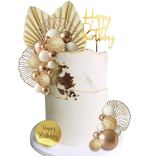 29PCS Tortendeko Kugeln, Kugel Cake Topper, Ball für Geburtstag, Hochzeit, Valentinstag, Babyparty - DIY Kuchen Deko (Gold) von SALGIA