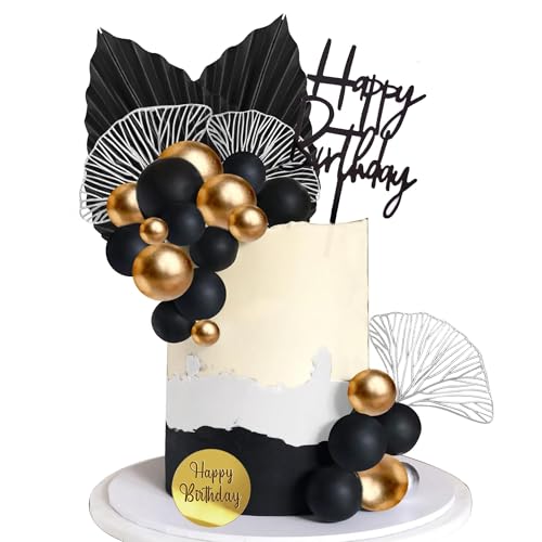 Tortendeko Kugeln, Cake Topper Ball für Geburtstag, Hochzeit, Valentinstag, Babyparty - DIY Kuchen Deko (Schwarz Gold) von SALGIA
