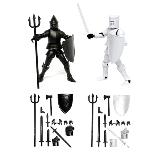 SALONIKA Titan 13 Mittelalterliche Actionfigur, 14 cm, Set mit 2 Figuren, 15 Gelenken, 8 Zubehörteile, Gold und Silber (Weiß und Schwarz) von SALONIKA