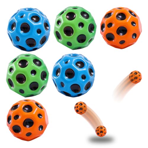 SALPPLEA 6er-Pack Mondbälle, Hochsprung-Gummiball, Mondball, Weltraumball, High-Bounce-Lochball von SALPPLEA