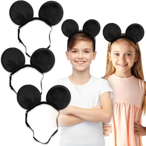 SAMARKAND Mickey Ears Stirnbänder, 3 Stück - Mickey Ohren - Elastisches und verstellbares Stirnband Kopfschmerzenfrei - Mäuseohren für Kinder und Erwachsene Unisex von SAMARKAND
