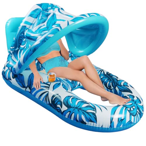 Schwimmender Stuhl für Erwachsene mit Baldachin, Liege, aufblasbar, Schwimmfloß mit verstellbarer Rückenlehne, Getränkehaltern, Wasserschwimmende See-Bräunung (Blau B) von SAMERIO