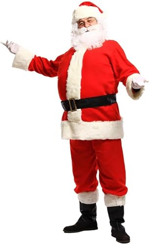 Weihnachts-Weihnachtsmann-Kostüm for Herren, Erwachsene, Weihnachtsmann-Outfit, Rot, 5-teilig, Weihnachtsmann-Anzug-Set, Cosplay-Party, Weihnachtsanzug, inklusive weißem Bart, Hut, Mantel, Hose und Gü von SANCAK
