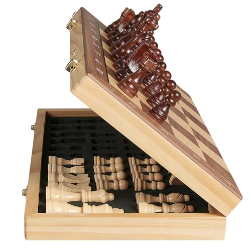38.1 cm Holz Faltschachbretter, Magnetisches Schachbrett-Set für Erwachsene und Kinder, Handgefertigtes Schachset, Tragbares Reiseschachspiel für 2 Spieler mit Stücken Aufbewahrungssteckplätzen & 2 von SANCHKEN