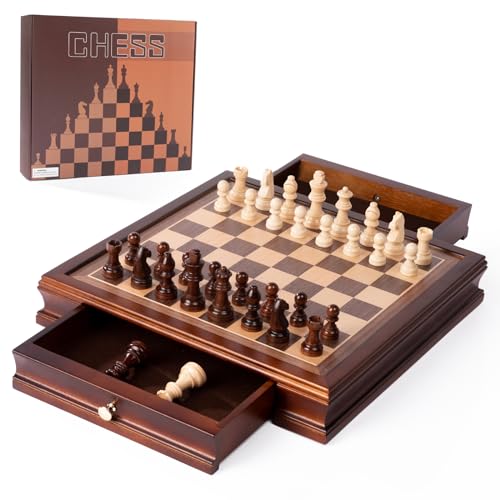 SANCHKEN 32,5 cm Holz Magnetisches Schachset Klassisches interaktives Schachbrettspiel Set für Erwachsene Reise Schachbrett mit 2 integrierten Aufbewahrungsschubladen - 2 Extra Queen SANCHKEN 32,5 cm Holz Magnetisches Schachset Klassisches interaktives Schachbrettspiel Set für Erwachsene Reise Schachbrett mit 2 integrierten Aufbewahrungsschubladen - 2 Extra Queen von SANCHKEN