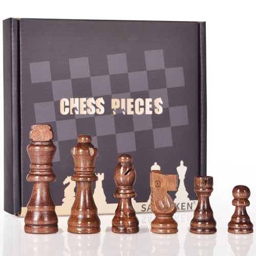SANCHKEN 32 Stück Schachfiguren aus Holz, 7,6 cm, handgefertigte Holzschachfiguren (nur Teile) Turnier Staunton Schachfiguren mit Aufbewahrungstasche mit König Figuren Schachspiel Spielfiguren Figuren von SANCHKEN