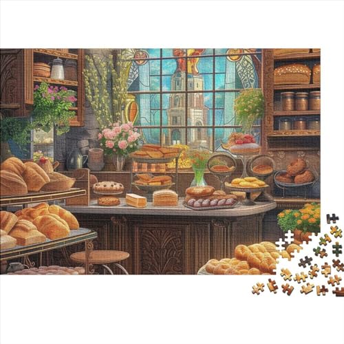 Bäckerei mit Cafe Puzzle 300 Teile Erwachsener, Buntglas300 Puzzleteilige, Bwechslungsreiche Puzzle Für Erwachsene, Puzzle Erwachsene, Familien-Puzzlespiel 300pcs (40x28cm) von SANDUOHUA