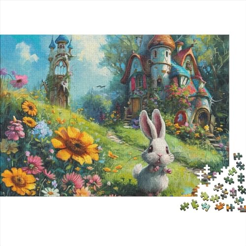 Kaninchen in den BlumenPuzzle 1000 Teile Erwachsener, 1000 Puzzleteile, Bwechslungsreiche Puzzle Erwachsene, Puzzle Erwachsene, Familien-Puzzlespiel 1000pcs (75x50cm) von SANDUOHUA
