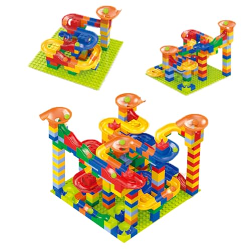 300+Teilige Murmelbahn Bausteine ​​für Kinder, Rennstrecken Konstruktionsspielzeug mit Bällen und Grundplatte, Mint-Lern-DIY-Spielset für Kleinkinder, Jungen und Mädchen im Alter von 3–8 Jahren (A) von SANFUNET
