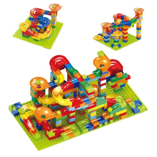 300+Teilige Murmelbahn Bausteine ​​für Kinder, Rennstrecken Konstruktionsspielzeug mit Bällen und Grundplatte, Mint-Lern-DIY-Spielset für Kleinkinder, Jungen und Mädchen im Alter von 3–8 Jahren (B) von SANFUNET
