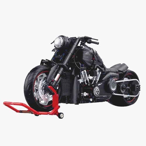 Motorrad-Bausteinmodell, 1:5 Maßstab Heavy-Duty Cruiser mit V2-Motor & Kettentrieb, LED-Scheinwerfer, 2260 Teile Technik-Bausatz für Erwachsene & Sammler von SANFUNET