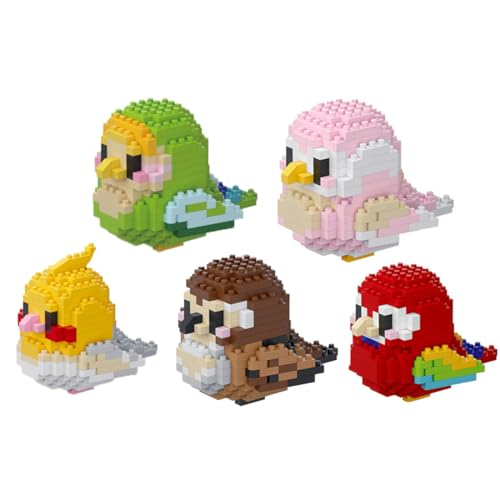 SANFUNET Vogel Papagei Bausätze für Erwachsene, 5er-Pack Min Papagei Mikro Bausätze Bausatz, Tiere Bauen Modell Kits, Mint-Spielzeuggeschenke für Teenager, Mädchen, Jungen (5er-Pack) von SANFUNET