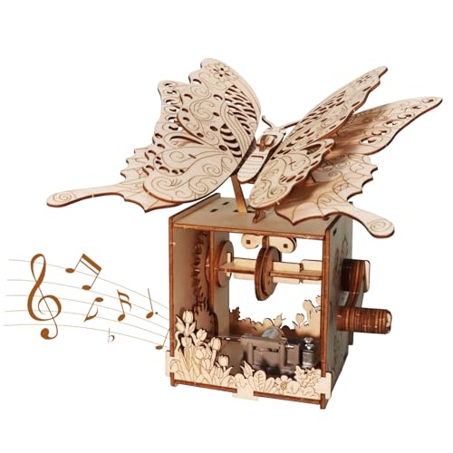 3D Wooden Puzzle Butterfly Music Box Craft Kit for Adults Handmade Model to Build Home Desk Ornament Friendship Gifts for Women DIY Bookshelf Decor von SANJSJHXJ
