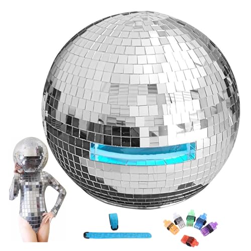 Discokugel Helm, Spiegel Diskokugel Helm, Funkelnde Discokugel Dekoration, reflektierender Kugelhelm aus Spiegelglas, geeignet für Nachtclubs, Halloween Partys, DJs, Bühnen und Hochzeiten, 40cm von SANJSJHXJ