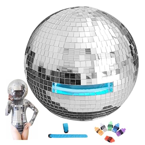 Halloween Discokugel Helm, funkelnde Discokugel Dekoration, reflektierender Kugelhelm aus Spiegelglas, geeignet für Nachtclubs, Partys, DJs, Bühnen und Hochzeiten, 40cm Pro (Colorful Lights Pro) von SANJSJHXJ