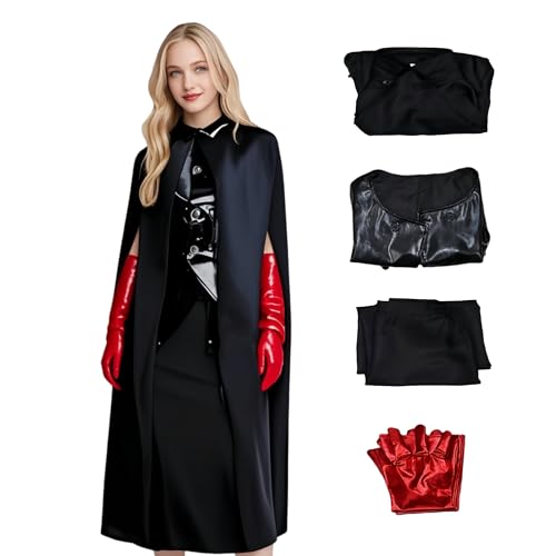 SANJSJHXJ Delia Deetz Cosplay-Kostüm, schwarzer Umhang, Outfits für Halloween, Karneval, Party, Bettle, dunkle Weste mit Handschuhen und Hut, komplettes Uniform-Set für Bühnenauftritte und Comic-Con von SANJSJHXJ