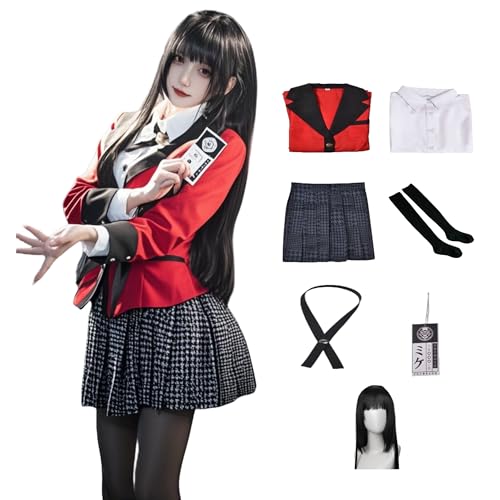 SANJSJHXJ Jabami Yumiko Cosplay-Kostüm, zwanghafter Gambler, Yumiko, Cosplay, komplettes Set, Uniform mit ID-Karten-Halskette, roter japanischer Schuluniform-Rock für Halloween, Comic-Con (Jabami SANJSJHXJ Jabami Yumiko Cosplay-Kostüm, zwanghafter Gambler, Yumiko, Cosplay, komplettes Set, Uniform mit ID-Karten-Halskette, roter japanischer Schuluniform-Rock für Halloween, Comic-Con (Jabami von SANJSJHXJ