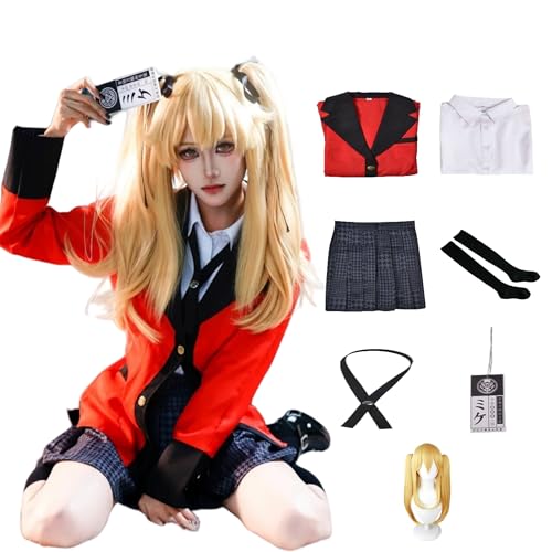 SANJSJHXJ Jabami Yumiko Cosplay-Kostüm, zwanghafter Gambler, Yumiko, Cosplay, komplettes Set, Uniform mit ID-Karten-Halskette, roter japanischer Schuluniform-Rock für Halloween, Comic-Con (Saotome SANJSJHXJ Jabami Yumiko Cosplay-Kostüm, zwanghafter Gambler, Yumiko, Cosplay, komplettes Set, Uniform mit ID-Karten-Halskette, roter japanischer Schuluniform-Rock für Halloween, Comic-Con (Saotome von SANJSJHXJ
