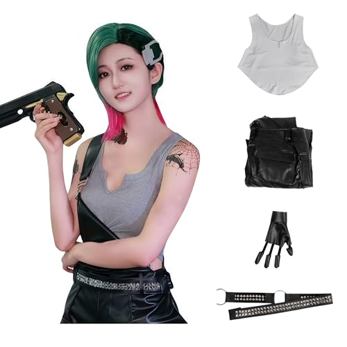 SANJSJHXJ Judy Alvarez Cosplay Kostüm, Alvarez Cyberpsychose Cosplay Outfit Latzhose Damen Komplettes Set mit Oberteil & Handschuhen für Halloween Karneval Party (Schwarz, M) von SANJSJHXJ