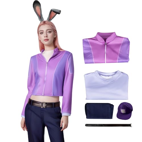 SANJSJHXJ Judy Hopps Topia 2 Cosplay, Judy Rabbit Polizistin, Freizeit, Cosplay, lässige Jeans, Hemd und violette Jacke für Halloween und Outdoor (Lila, L) von SANJSJHXJ