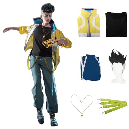SANJSJHXJ Martinez Cosplay Kostüm, Gelbe Punk-Jacke, Cosplay-Outfit, komplettes Set mit Perücke und Halskette, für Halloween, Karneval, Party (Gelb, L) von SANJSJHXJ