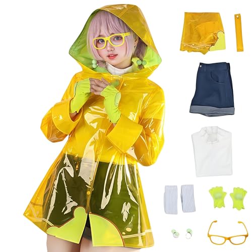 SANJSJHXJ Mei Ling Zhou Cosplay Kostüm, OW Mei Gelb Regenmantel Cosplay Outfit Komplettes Set mit Haarschmuck & Brille für Halloween Karneval Party (Gelb, XS) von SANJSJHXJ